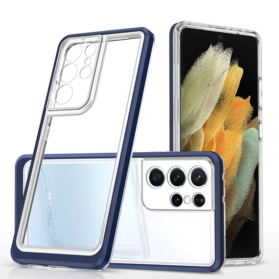Clear 3in1 case for Samsung Galaxy S23 Ultra silicone cover with frame blue | Techbox