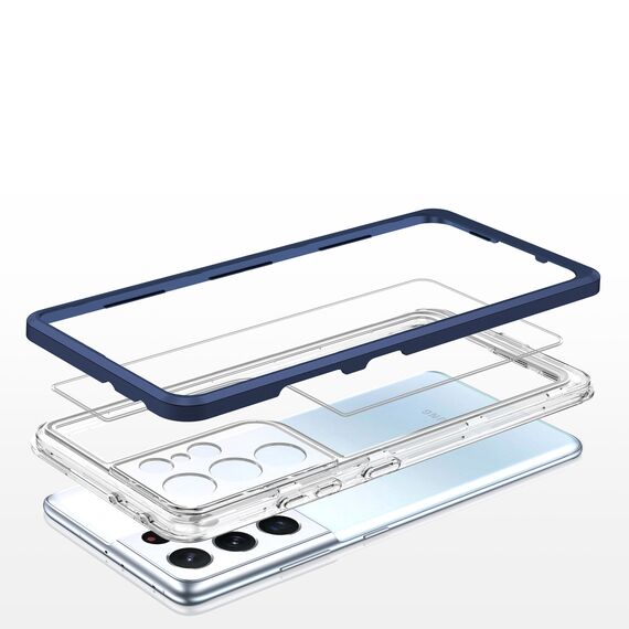 Clear 3in1 case for Samsung Galaxy S23 Ultra silicone cover with frame blue | Techbox