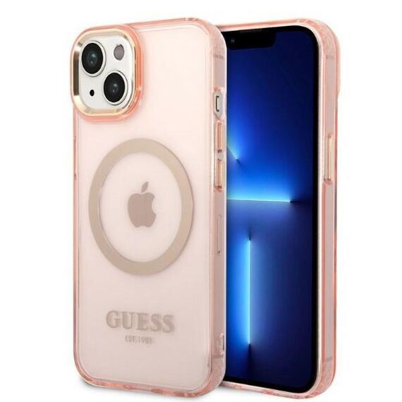 Guess GUHMP14MHTCMP iPhone 14 Plus 6.7" pink/pink hard case Gold Outline Translucent MagSafe | Techbox