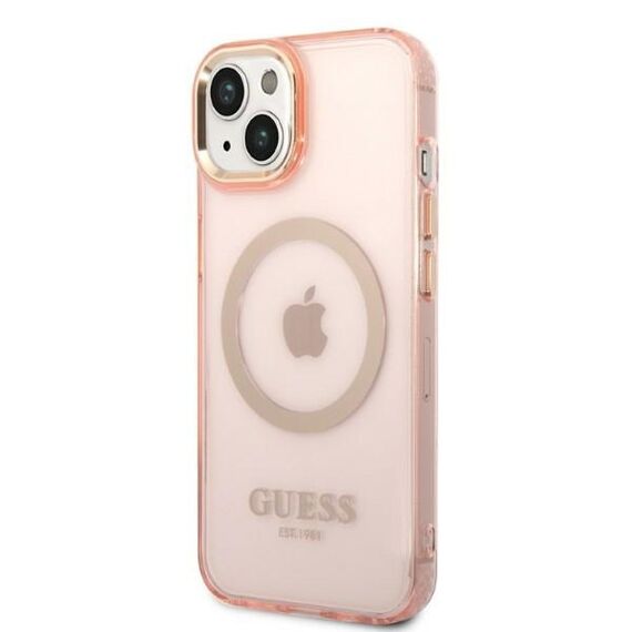 Guess GUHMP14MHTCMP iPhone 14 Plus 6.7" pink/pink hard case Gold Outline Translucent MagSafe | Techbox