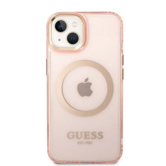 Guess GUHMP14MHTCMP iPhone 14 Plus 6.7" pink/pink hard case Gold Outline Translucent MagSafe | Techbox