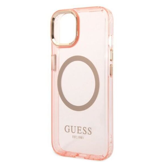 Guess GUHMP14MHTCMP iPhone 14 Plus 6.7" pink/pink hard case Gold Outline Translucent MagSafe | Techbox