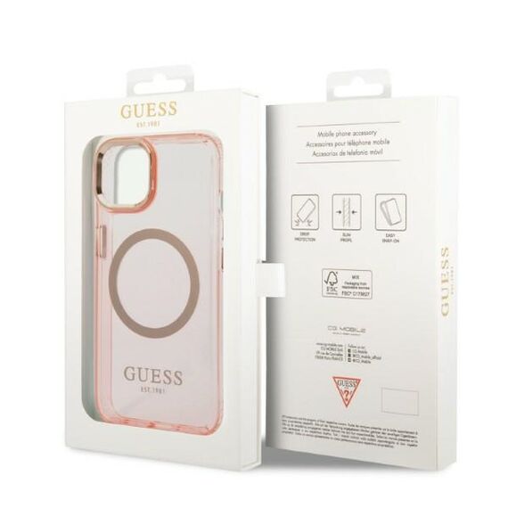 Guess GUHMP14MHTCMP iPhone 14 Plus 6.7" pink/pink hard case Gold Outline Translucent MagSafe | Techbox