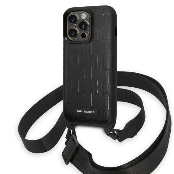 Karl Lagerfeld KLHCP14LSTMMK iPhone 14 Pro 6.1" hardcase black/black Monogram Plaque Logo Strap | Techbox