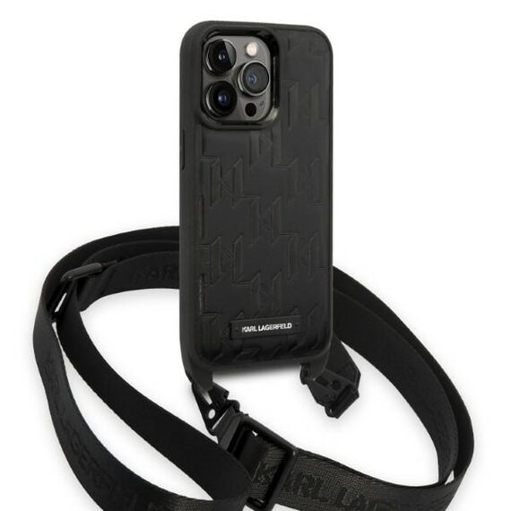 Karl Lagerfeld KLHCP14LSTMMK iPhone 14 Pro 6.1" hardcase black/black Monogram Plaque Logo Strap | Techbox