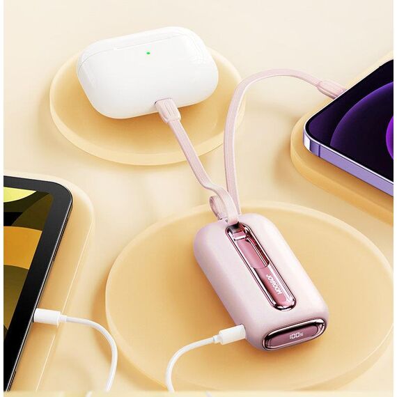 Joyroom mini powerbank 10000mAh Colorful Series 22.5W with 2 built-in USB C and Lightning cables pink (JR-L012) | Techbox