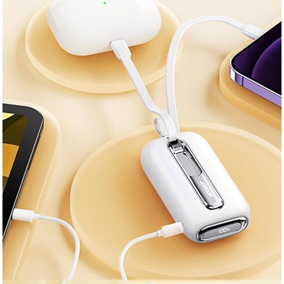 Joyroom mini powerbank 10000mAh Colorful Series 22.5W with 2 built-in USB C and Lightning cables white (JR-L012) | Techbox