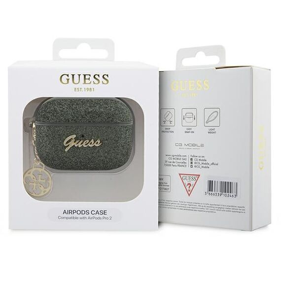 Guess GUAP2GLGSHA AirPods Pro 2 cover green/kaki Glitter Flake 4G Charm - Smartphone Accessories - Cables & Accessories - Techbox
