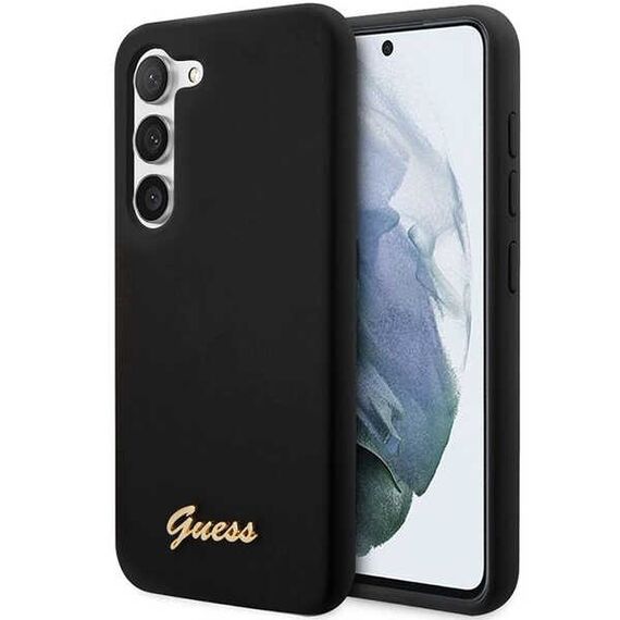 Guess GUHCS23MSLSMK S23+ S916 black/black hardcase Silicone Vintage Gold Logo | Techbox