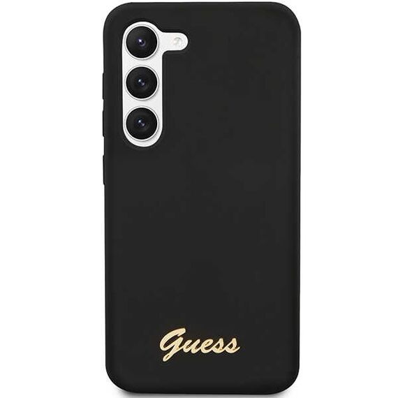 Guess GUHCS23MSLSMK S23+ S916 black/black hardcase Silicone Vintage Gold Logo | Techbox