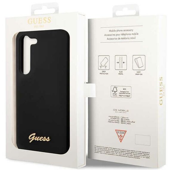 Guess GUHCS23MSLSMK S23+ S916 black/black hardcase Silicone Vintage Gold Logo | Techbox