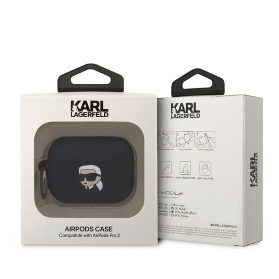 Karl Lagerfeld KLAP2RUNIKK AirPods Pro 2 cover black/black Silicone Karl Head 3D | Techbox