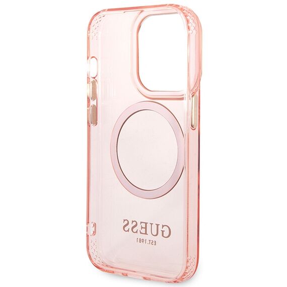 Guess GUHMP14XHTCMP iPhone 14 Pro Max 6.7" pink/pink hard case Gold Outline Translucent MagSafe | Techbox