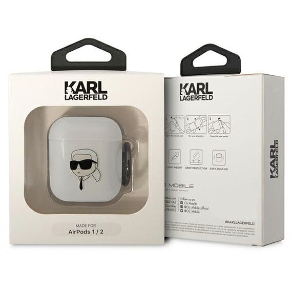 Karl Lagerfeld KLA2HNIKTCT AirPods 1/2 cover transparent Karl`s Head - Smartphone Accessories - Cables & Accessories - Techbox