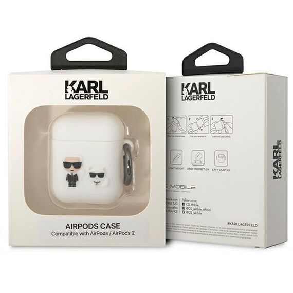 Karl Lagerfeld KLACA2SILKCW AirPods 1/2 cover white/white Silicone Karl &amp; Choupette - Smartphone Accessories - Cables & Accessories - Techbox