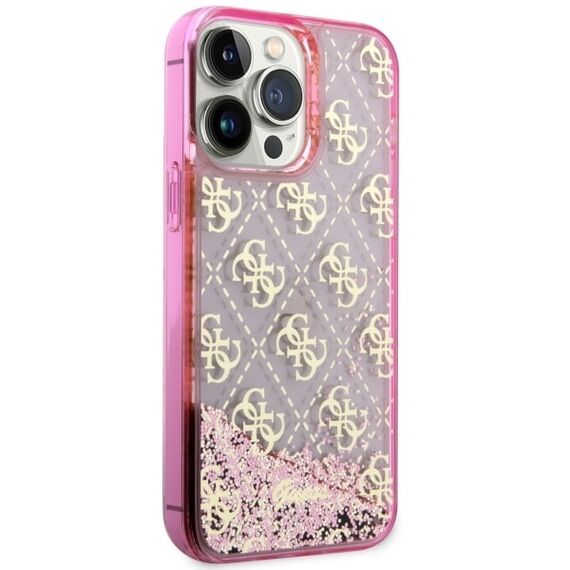 Guess GUHCP14XLC4PSGP iPhone 14 Pro Max 6.7" pink/pink hardcase Liquid Glitter 4G Transculent - Apple Cases - Cases - Techbox