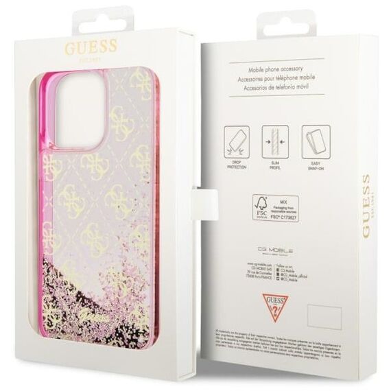Guess GUHCP14XLC4PSGP iPhone 14 Pro Max 6.7" pink/pink hardcase Liquid Glitter 4G Transculent - Apple Cases - Cases - Techbox
