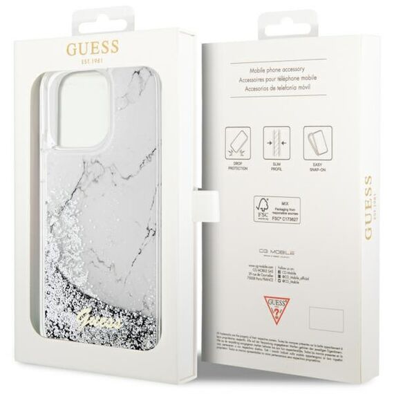 Guess GUHCP14XLCSGSGH iPhone 14 Pro Max 6.7" white/white hardcase Liquid Glitter Marble - Apple Cases - Cases - Techbox