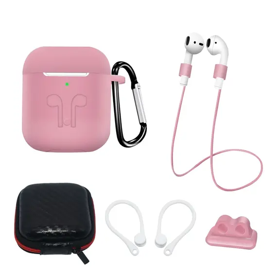 Silicone Case Set for AirPods 2 / AirPods 1 + Case / Ear Hook / Neck Strap / Watch Strap Holder / Carabiner | blue - Smartphone Accessories - Cables & Accessories - Techbox
