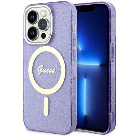 Guess GUHMP14LHCMCGU iPhone 14 Pro 6.1" purple/purple hardcase Glitter Gold MagSafe - Apple Cases - Cases - Techbox