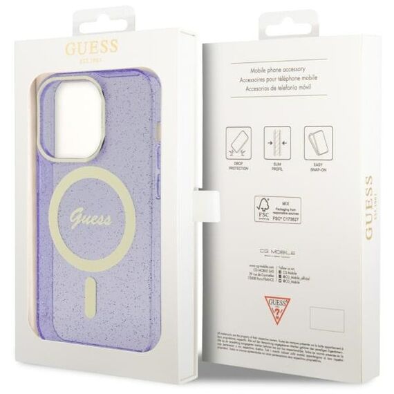 Guess GUHMP14LHCMCGU iPhone 14 Pro 6.1" purple/purple hardcase Glitter Gold MagSafe - Apple Cases - Cases - Techbox