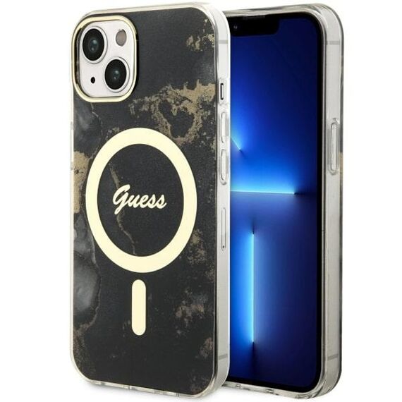 Guess GUHMP14SHTMRSK iPhone 14 6.1" black/black hardcase Golden Marble MagSafe | Techbox