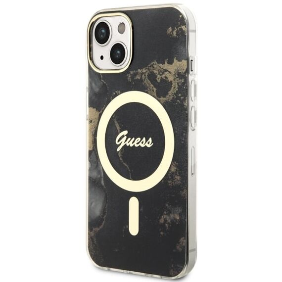 Guess GUHMP14SHTMRSK iPhone 14 6.1" black/black hardcase Golden Marble MagSafe | Techbox
