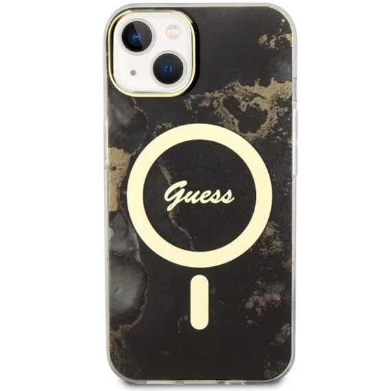 Guess GUHMP14SHTMRSK iPhone 14 6.1" black/black hardcase Golden Marble MagSafe | Techbox