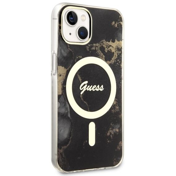 Guess GUHMP14SHTMRSK iPhone 14 6.1" black/black hardcase Golden Marble MagSafe | Techbox
