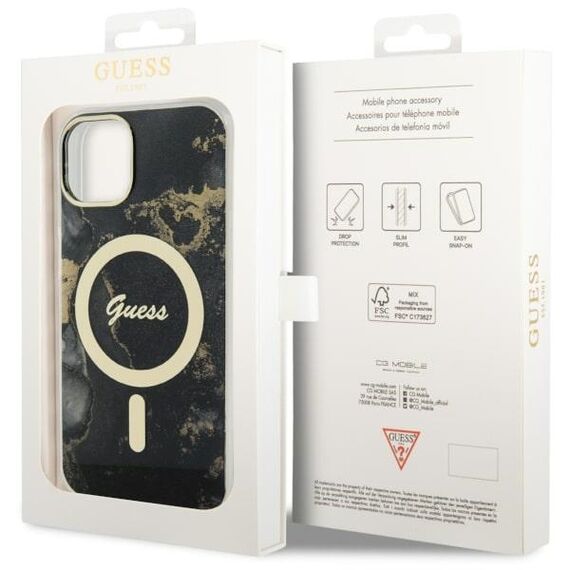 Guess GUHMP14SHTMRSK iPhone 14 6.1" black/black hardcase Golden Marble MagSafe | Techbox