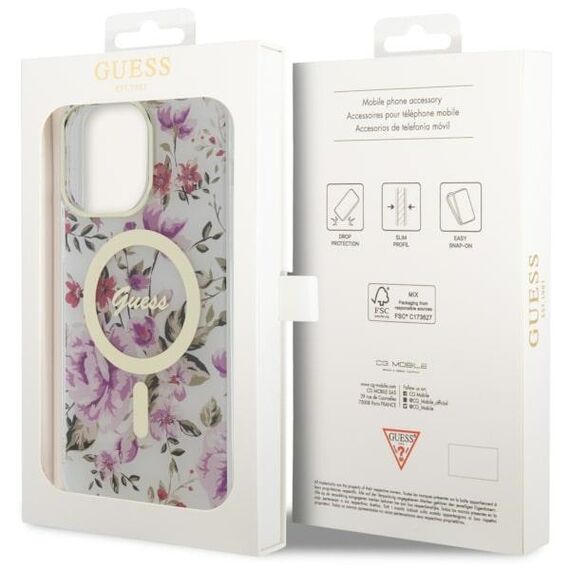Guess GUHMP14XHCFWST iPhone 14 Pro Max 6.7" transparent hardcase Flower MagSafe | Techbox