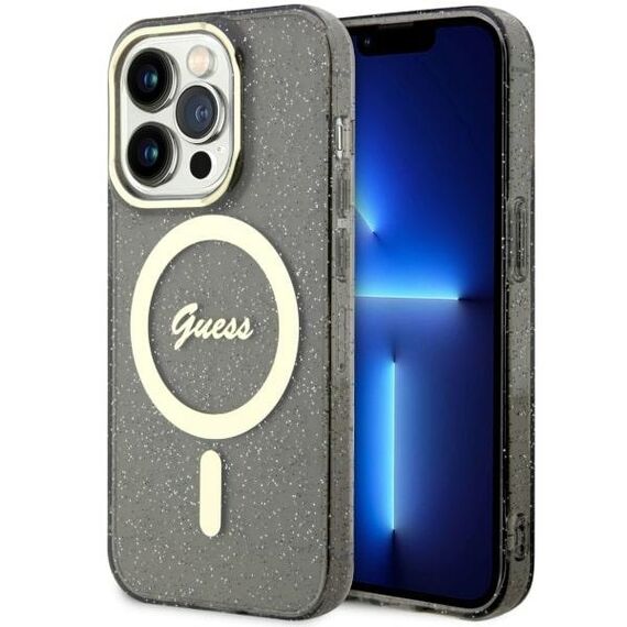 Guess GUHMP14XHCMCGK iPhone 14 Pro Max 6.7" black/black hardcase Glitter Gold MagSafe | Techbox
