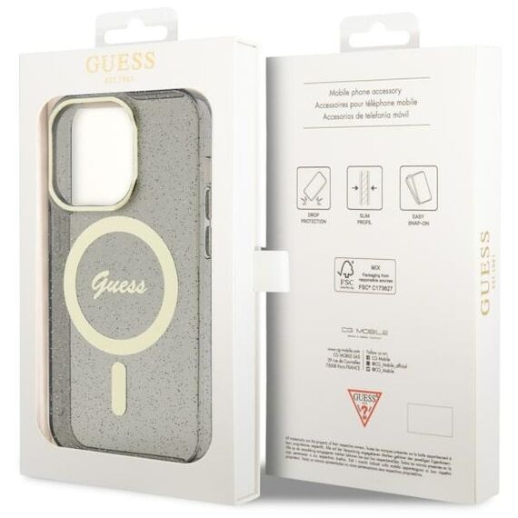 Guess GUHMP14XHCMCGK iPhone 14 Pro Max 6.7" black/black hardcase Glitter Gold MagSafe | Techbox