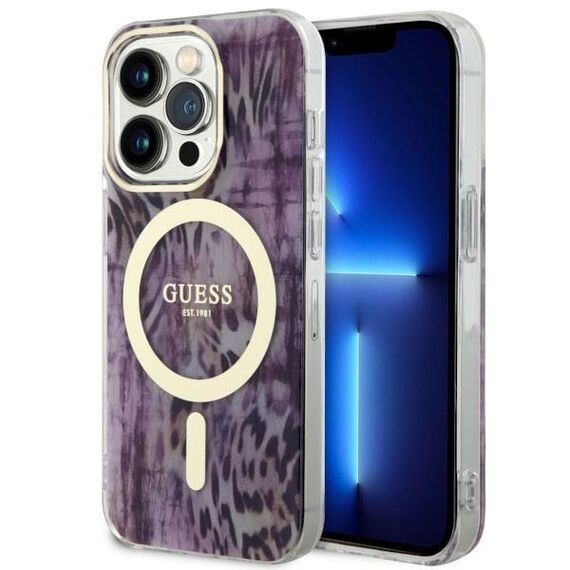 Guess GUHMP14XHLEOPWP iPhone 14 Pro Max 6.7" pink/pink hardcase Leopard MagSafe | Techbox