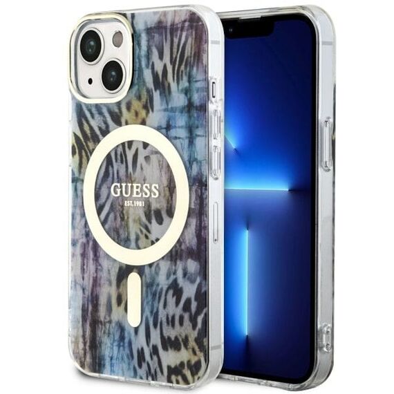 Guess Leopard MagSafe case for iPhone 14 - blue | Techbox