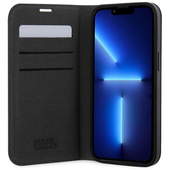 Karl Lagerfeld KLBKP14SSAKLHPG iPhone 14 6.1" bookcase silver/silver Saffiano Monogram | Techbox
