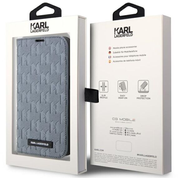 Karl Lagerfeld KLBKP14SSAKLHPG iPhone 14 6.1" bookcase silver/silver Saffiano Monogram | Techbox