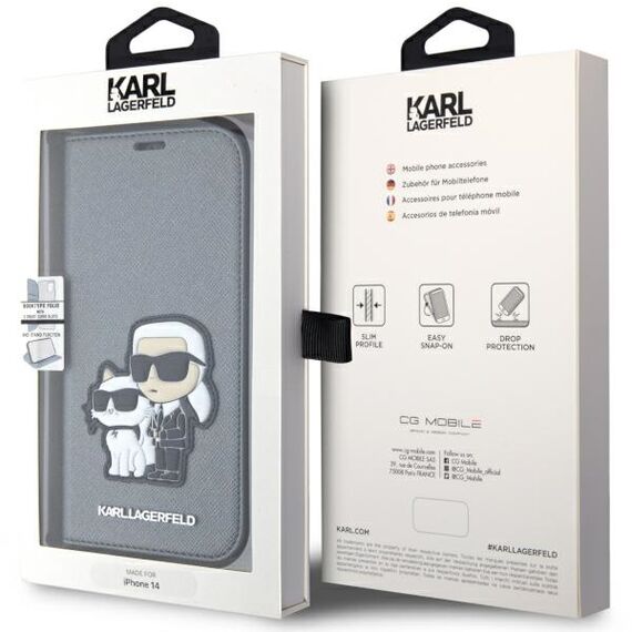 Karl Lagerfeld KLBKP14SSANKCPG iPhone 14 6.1" bookcase silver/silver Saffiano Karl &amp; Choupette | Techbox