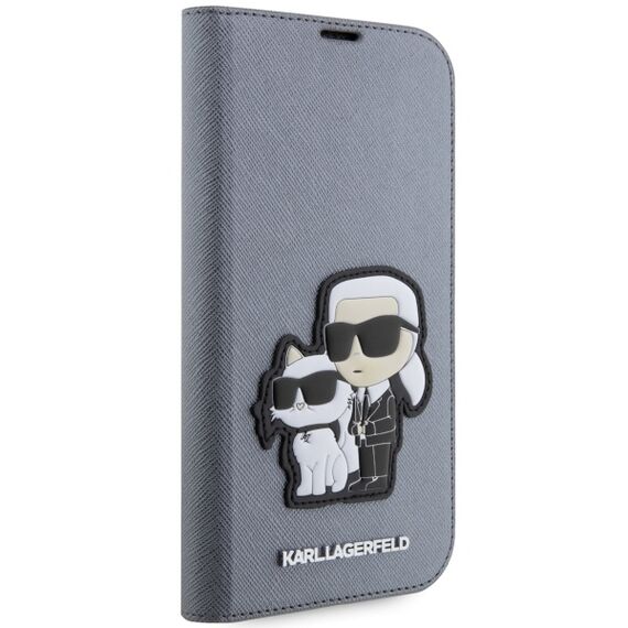 Karl Lagerfeld KLBKP14XSANKCPG iPhone 14 Pro Max 6.7" bookcase silver/silver Saffiano Karl &amp; Choupette | Techbox