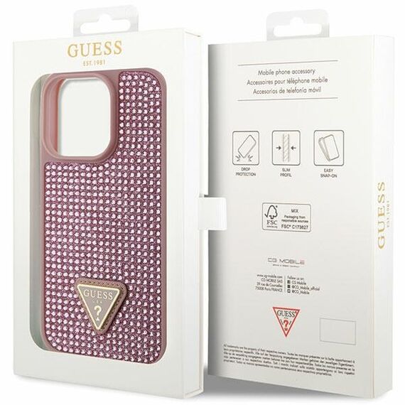 Guess GUHCP14LHDGTPP iPhone 14 Pro 6.1" pink/pink hardcase Rhinestone Triangle | Techbox