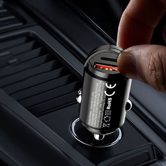 Dudao R3MAX 48W QC PD mini car charger - black - Car Chargers - Smartphone Chargers - Techbox