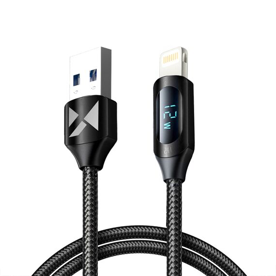 USB-A Cable - Lightning Wozinsky WUALC1 with LED Display 2.4A 1m - Black - Cables & Adapters - Cables & Accessories - Techbox