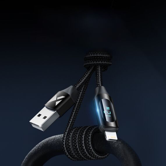 USB-A Cable - Lightning Wozinsky WUALC1 with LED Display 2.4A 1m - Black - Cables & Adapters - Cables & Accessories - Techbox