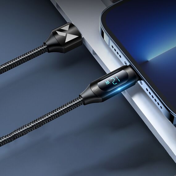 USB-A Cable - Lightning Wozinsky WUALC2 with LED Display 2.4A 2m - Black - Cables & Adapters - Cables & Accessories - Techbox