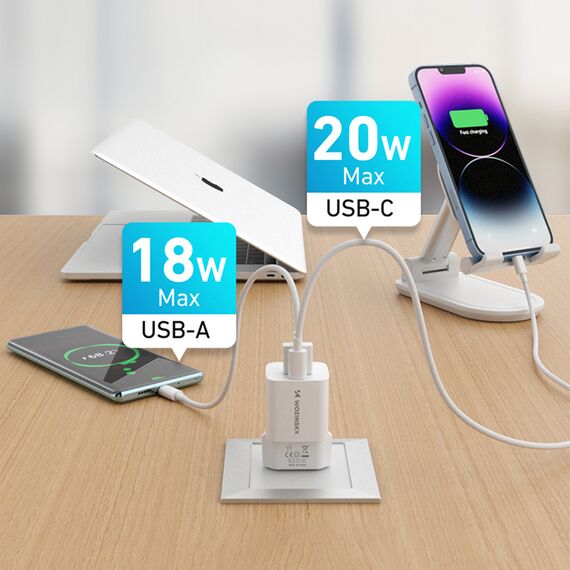 Wozinsky WWCEAC GaN USB-A USB-C 33W wall charger - white - Travel Chargers - Smartphone Chargers - Techbox