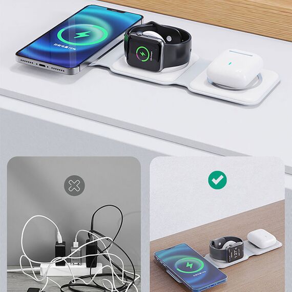 Dudao A11N 15W 3in1 Inductive Charger - White + USB-C / USB-C Cable | Techbox