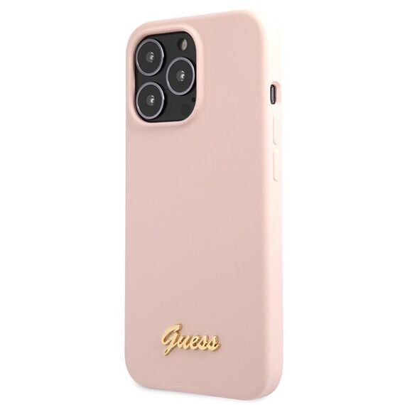 Guess GUHCP13XLSLMGLP iPhone 13 Pro Max 6.7" light pink/light pink hardcase Silicone Script Gold Logo | Techbox