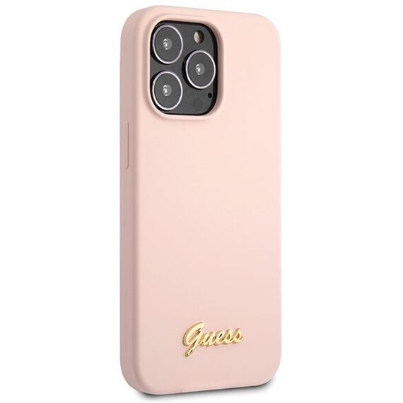 Guess GUHCP13XLSLMGLP iPhone 13 Pro Max 6.7" light pink/light pink hardcase Silicone Script Gold Logo | Techbox