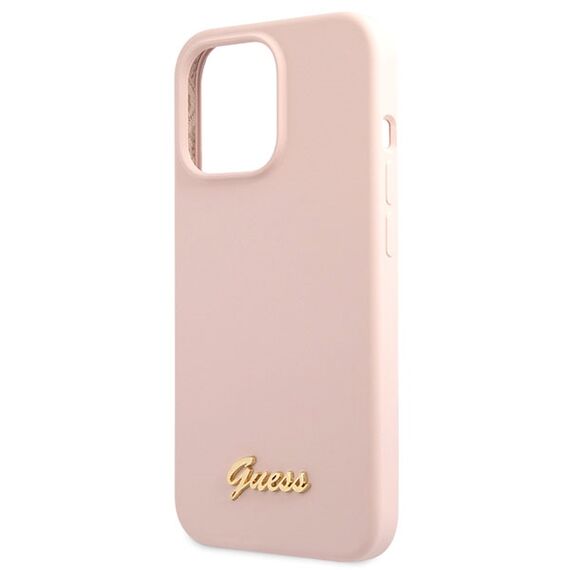 Guess GUHCP13XLSLMGLP iPhone 13 Pro Max 6.7" light pink/light pink hardcase Silicone Script Gold Logo | Techbox
