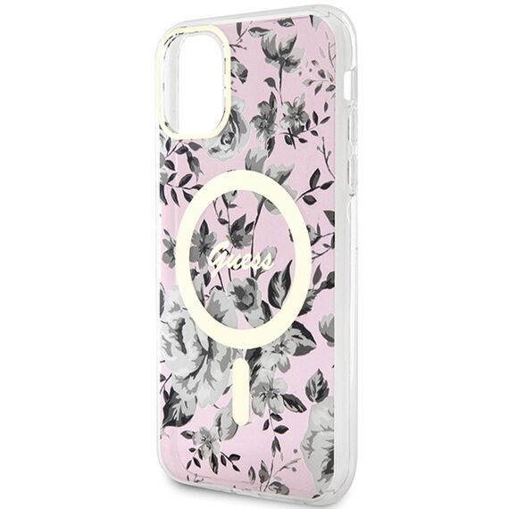 Guess GUHMN61HCFWSP iPhone 11 / Xr 6.1" pink/pink hardcase Flower MagSafe | Techbox